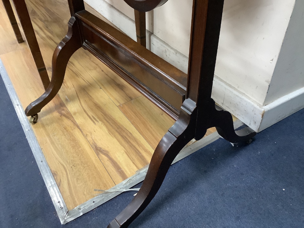 An Edwardian mahogany cheval mirror, width 60cm, height 158cm